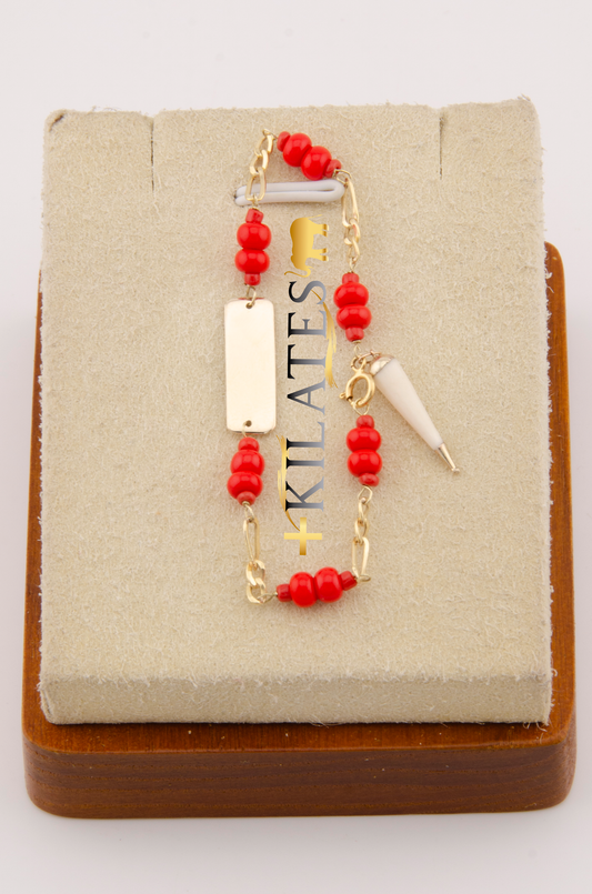 "PULSERA PARA BEBE CON PLACA #8.ORO 10K #775-2901"