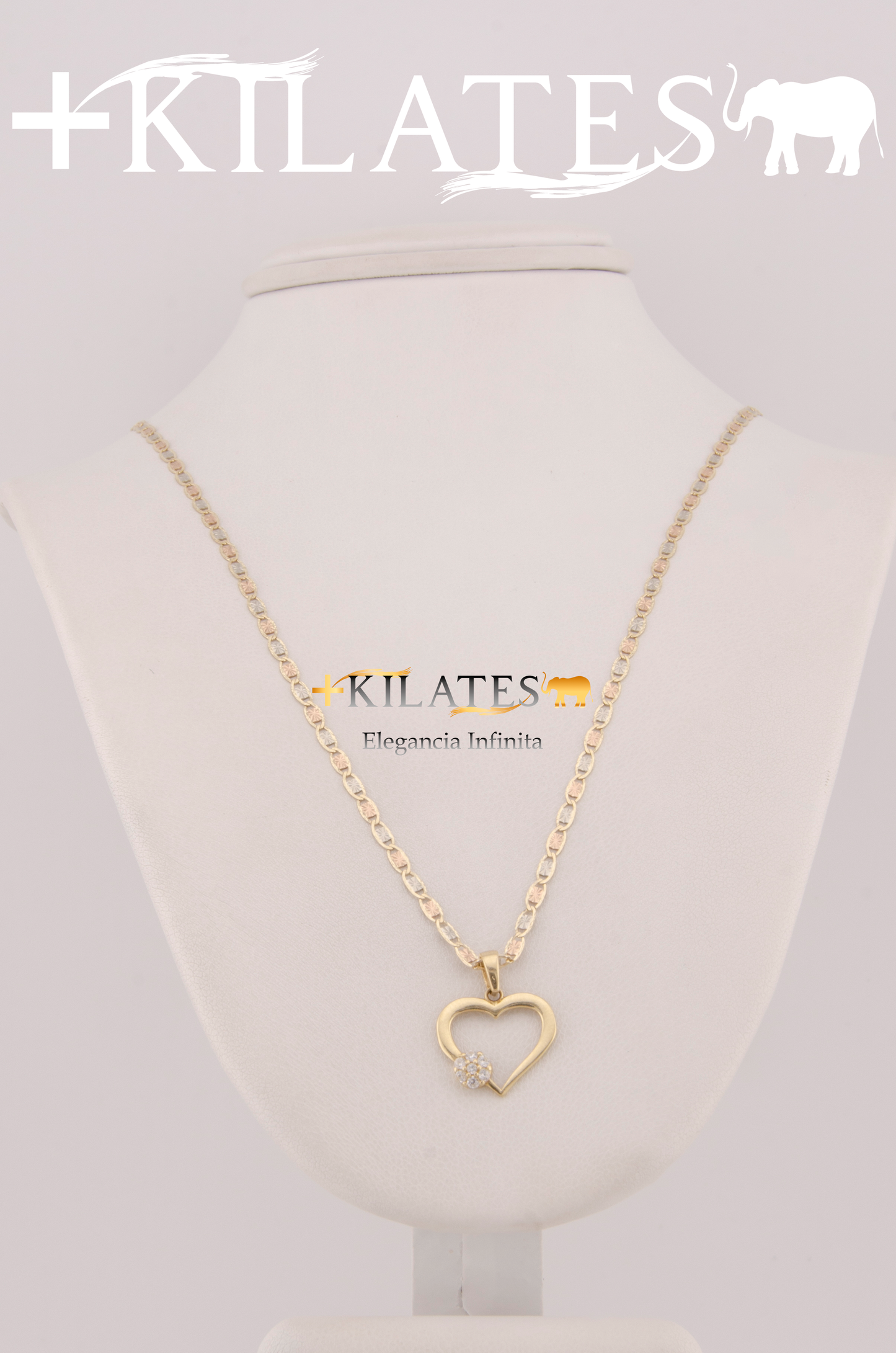 "CADENA DE 50CM PARA ADULTO ESTILO 3 OROS CON DIJE DE CORAZON  CON ZIRCONIA BLANCA  AL LADO.ORO 10K #775-2876"