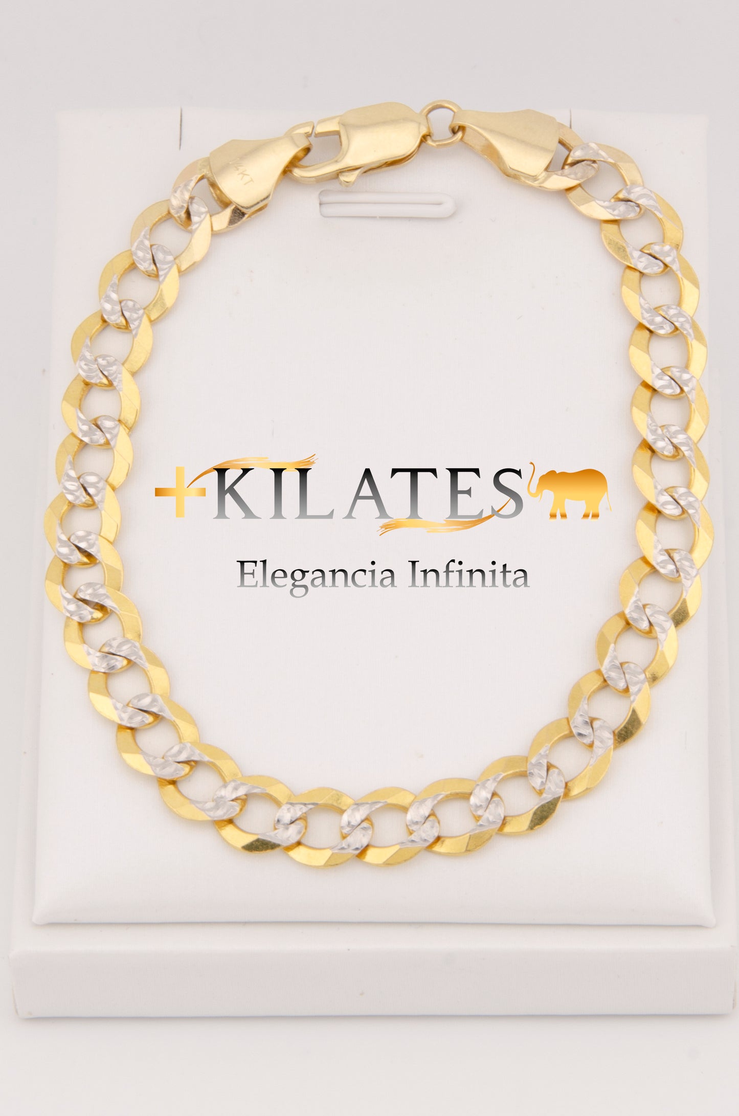 "PULSERA DE 22CM PARA ADULTO ESTILO CUBANA DIAMANTADA. ORO 14K #775-2902"