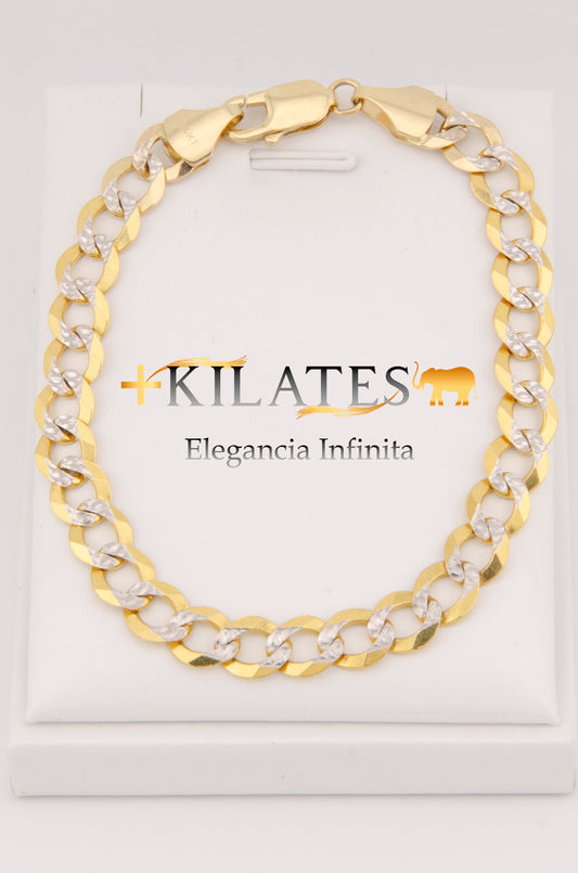 "PULSERA DE 22CM PARA ADULTO ESTILO CUBANA DIAMANTADA. ORO 14K #775-2902"