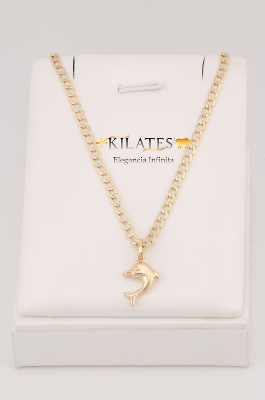 "CADENA DE 60CM PARA ADULTO ESTILO CUBANA DIAMANTADA CON DIJE DE DELFIN MEDIANO. ORO 10K. #775-2920"