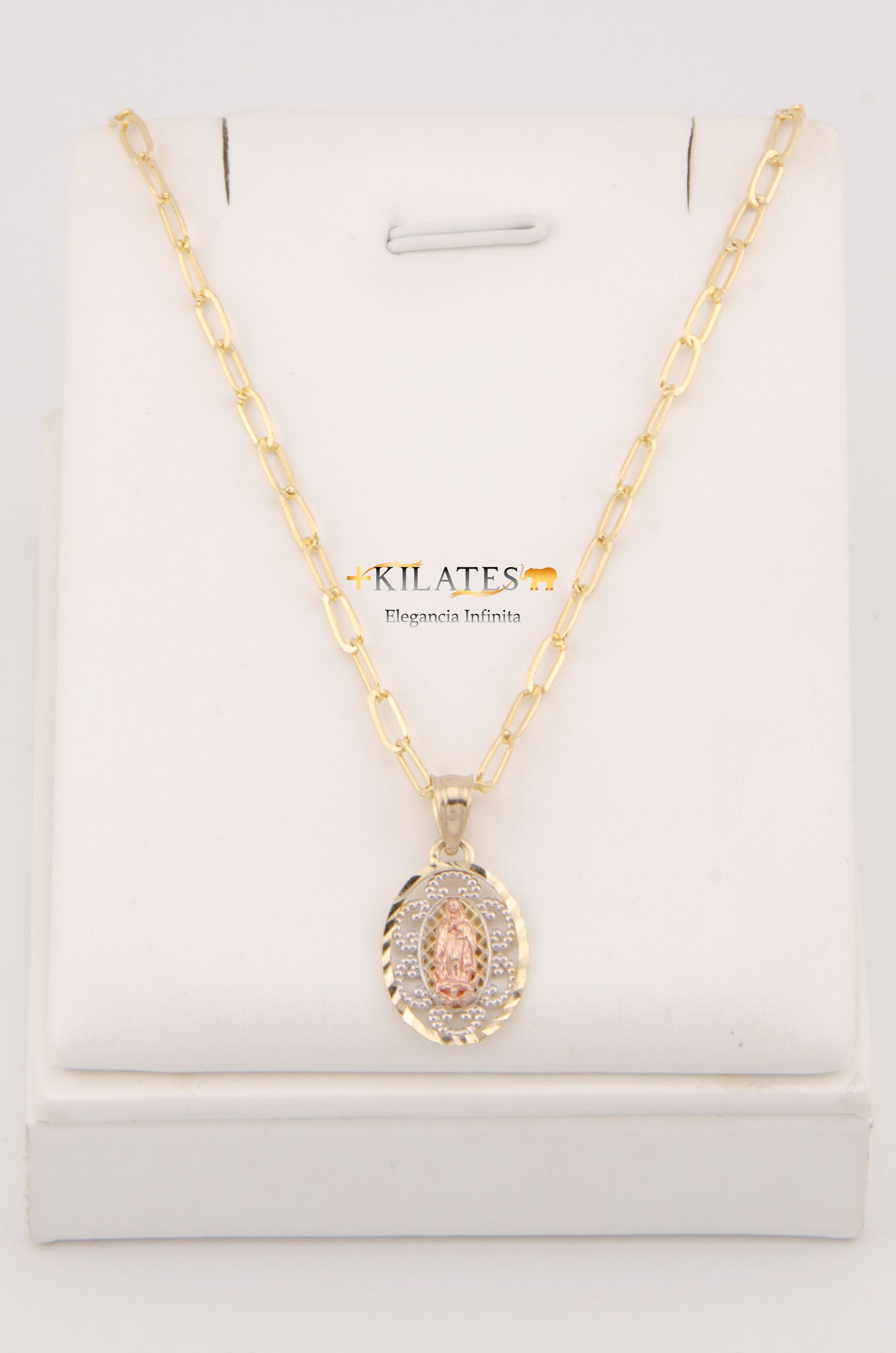 "CADENA DE 50CM PARA ADULTO ESTILO CLIP CON DIJE DE PLACA DE LA VIRGEN . ORO 10K #775-2968"