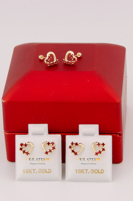 "ARETES PREMIUM DE CORAZON CON PIEDRAS DE ZIRCONIA ROJA #775-2996"