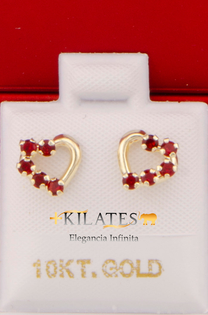 "ARETES PREMIUM DE CORAZON CON PIEDRAS DE ZIRCONIA ROJA #775-2996"