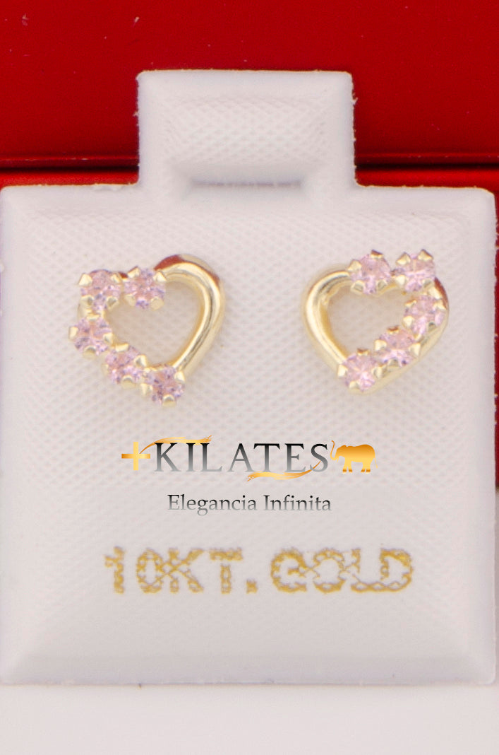 "ARETES PREMIUM DE CORAZON CON PIEDRAS DE ZIRCONIA ROSADA #775-2997"