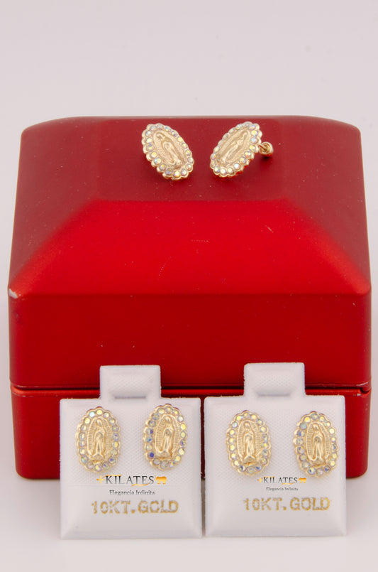 ARETES PREMIUM DE  LA VIRGEN GRANDES CON ZIRCONIA TORNASOL. ORO 10K #775-3000"