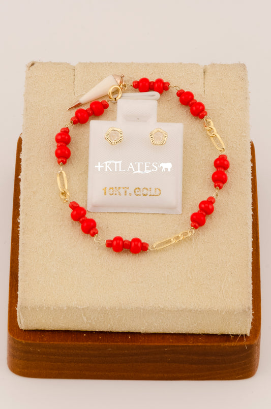 "SET PARA NIÑ@ DE PULSERA CON ARETES PREMIUM DE FLOR BLANCA . ORO 10K #775-3074"