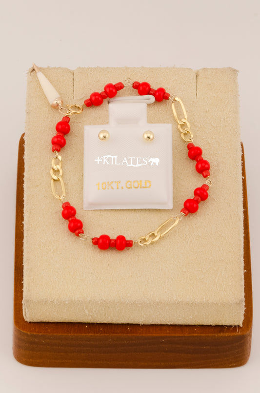 "SET PARA NIÑ@ DE PULSERA CON ARETES PREMIUM DE ESFERAS PEQUEÑAS . ORO 10K #775-3079"