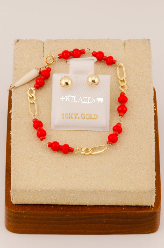 "SET PARA NIÑ@ DE PULSERA CON ARETES PREMIUM REDONDOS GRANDE . ORO 10K #775-3083"