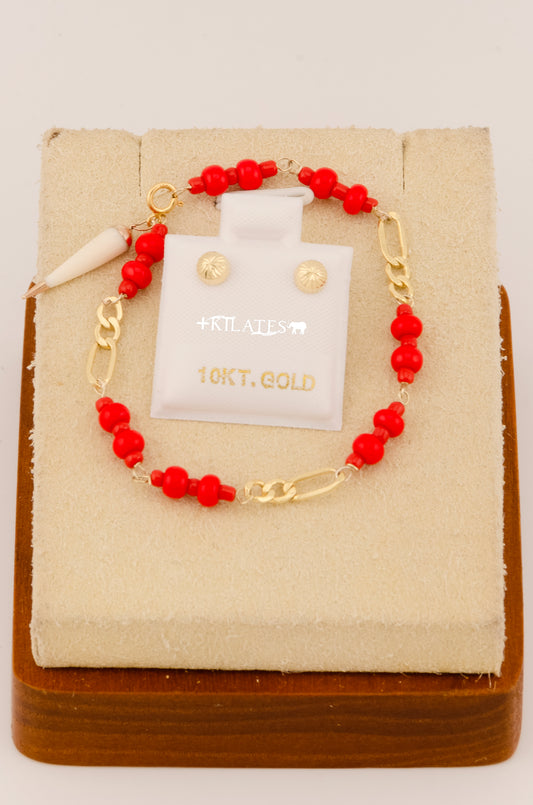 "SET PARA NIÑ@ DE PULSERA CON ARETES PREMIUM DE HONGUITO #1 . ORO 10K #775-3086"