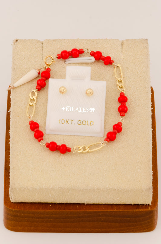 "SET PARA NIÑ@ DE PULSERA CON ARETES PREMIUM DE HONGUITO #0 . ORO 10K #775-3087"