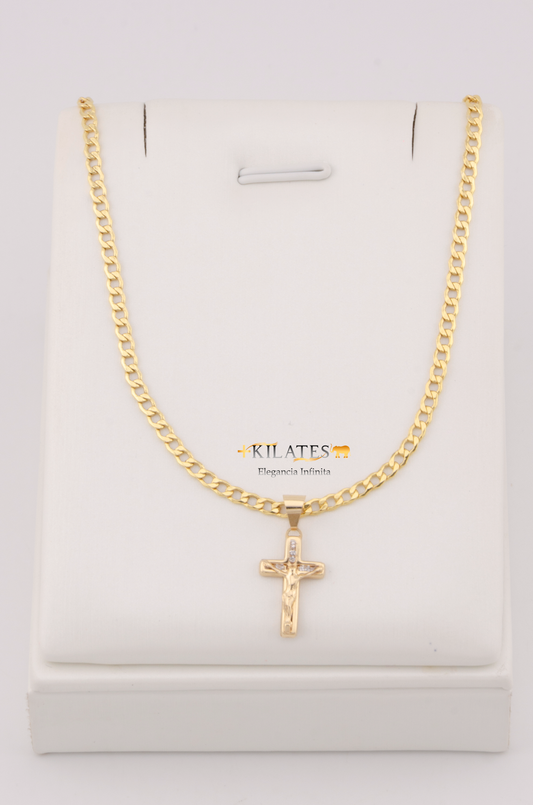 "CADENA DE 50CM PARA ADULTO ESTILO CUBANA CON DIJE DE CRUZ MEDIANA CON JESUCRISTO. ORO 10K #775-3107"
