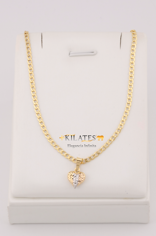 "CADENA DE 50CM PARA ADULTO ESTILO CUBANA CON DIJE DE ESTRELLA DE CORAZON PEQUEÑO 3 TONOS. ORO 10K #775-3118"