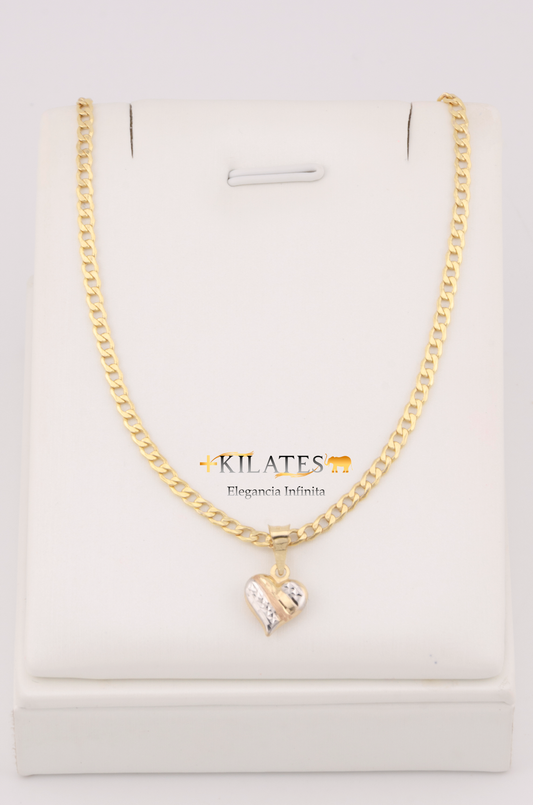 "CADENA DE 50CM PARA ADULTO ESTILO CUBANA CON DIJE DE ESTRELLA DE CORAZON 3 TONOS. ORO 10K #775-3119"