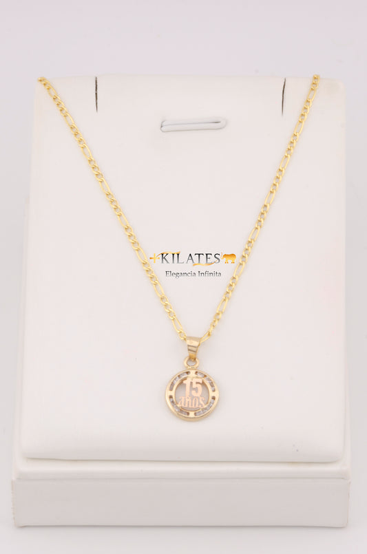 "CADENA DE 50CM PARA ADULTO ESTILO 3+1 CON DIJE DE 15 AÑOS. ORO 10K #775-3172"