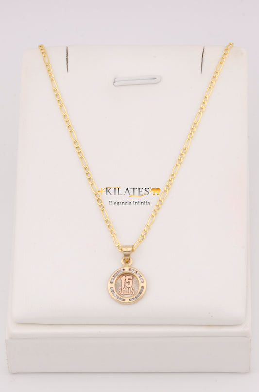 "CADENA DE 50CM PARA ADULTO ESTILO 3+1 CON DIJE DE 15 AÑOS. ORO 10K #775-3173"