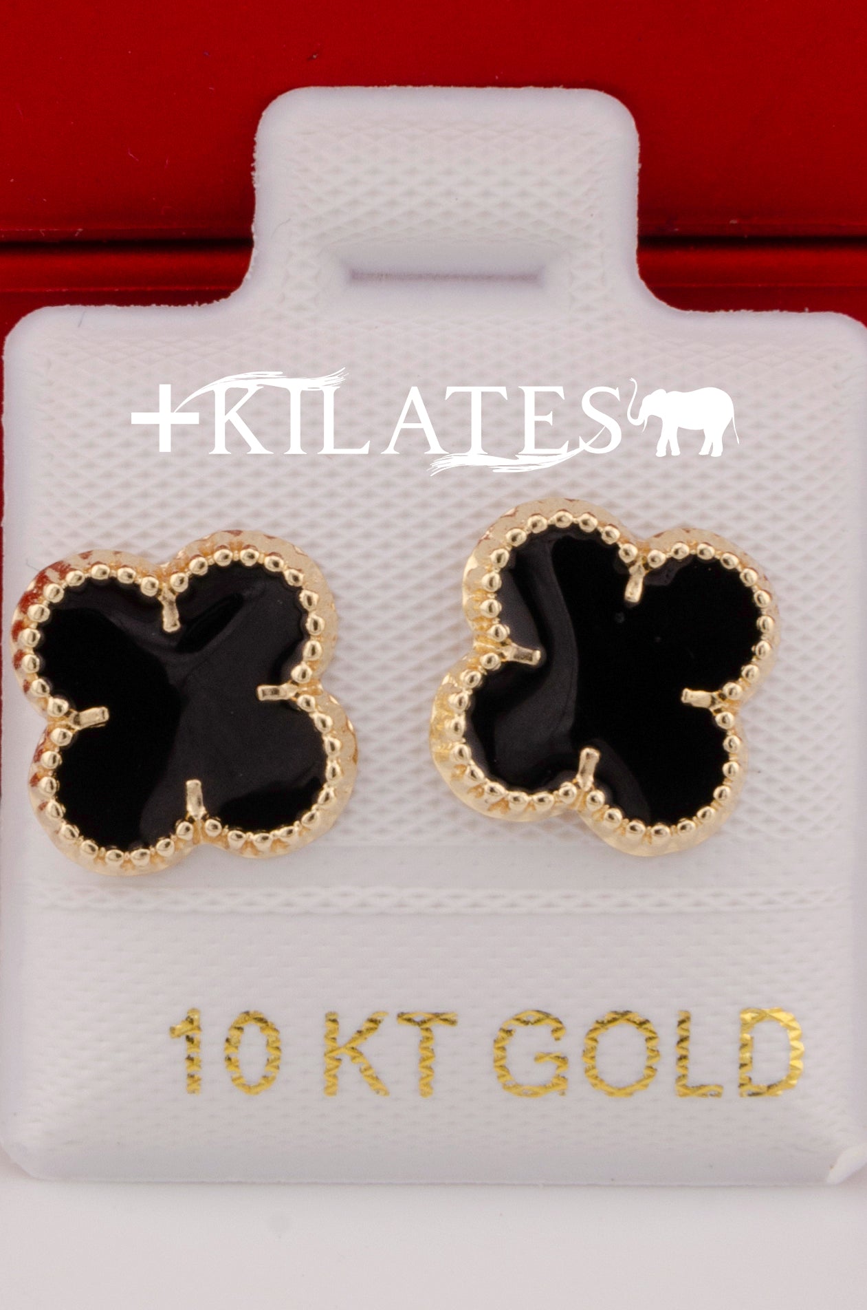 "ARETES PREMIUM TREBOL VAN CLEFF NEGROS. ORO 10K #775-3228"