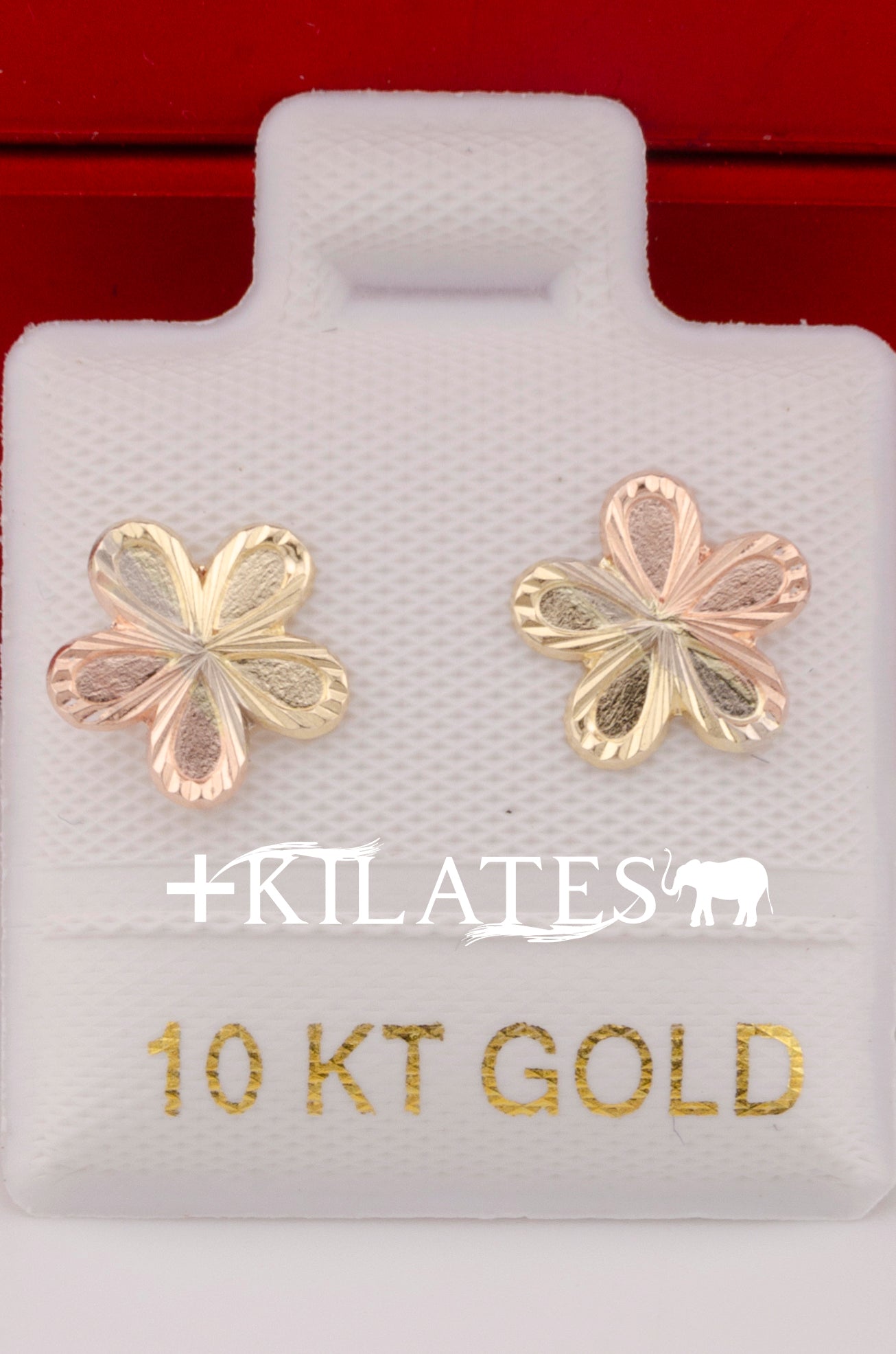 "ARETES PREMIUM DE  FLOR 3 TONOS. ORO 10K #775-3233"