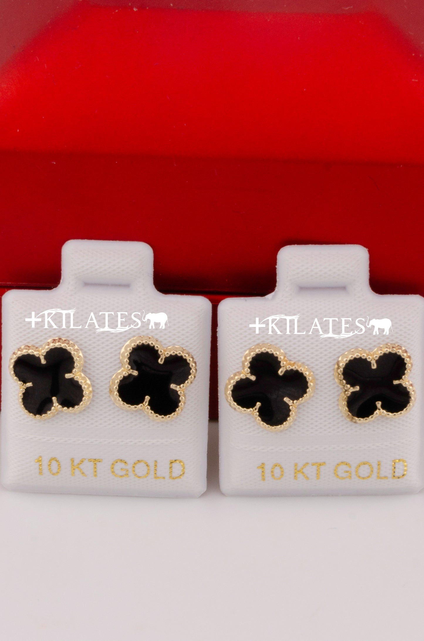 "ARETES PREMIUM TREBOL VAN CLEFF NEGROS. ORO 10K #775-3228"