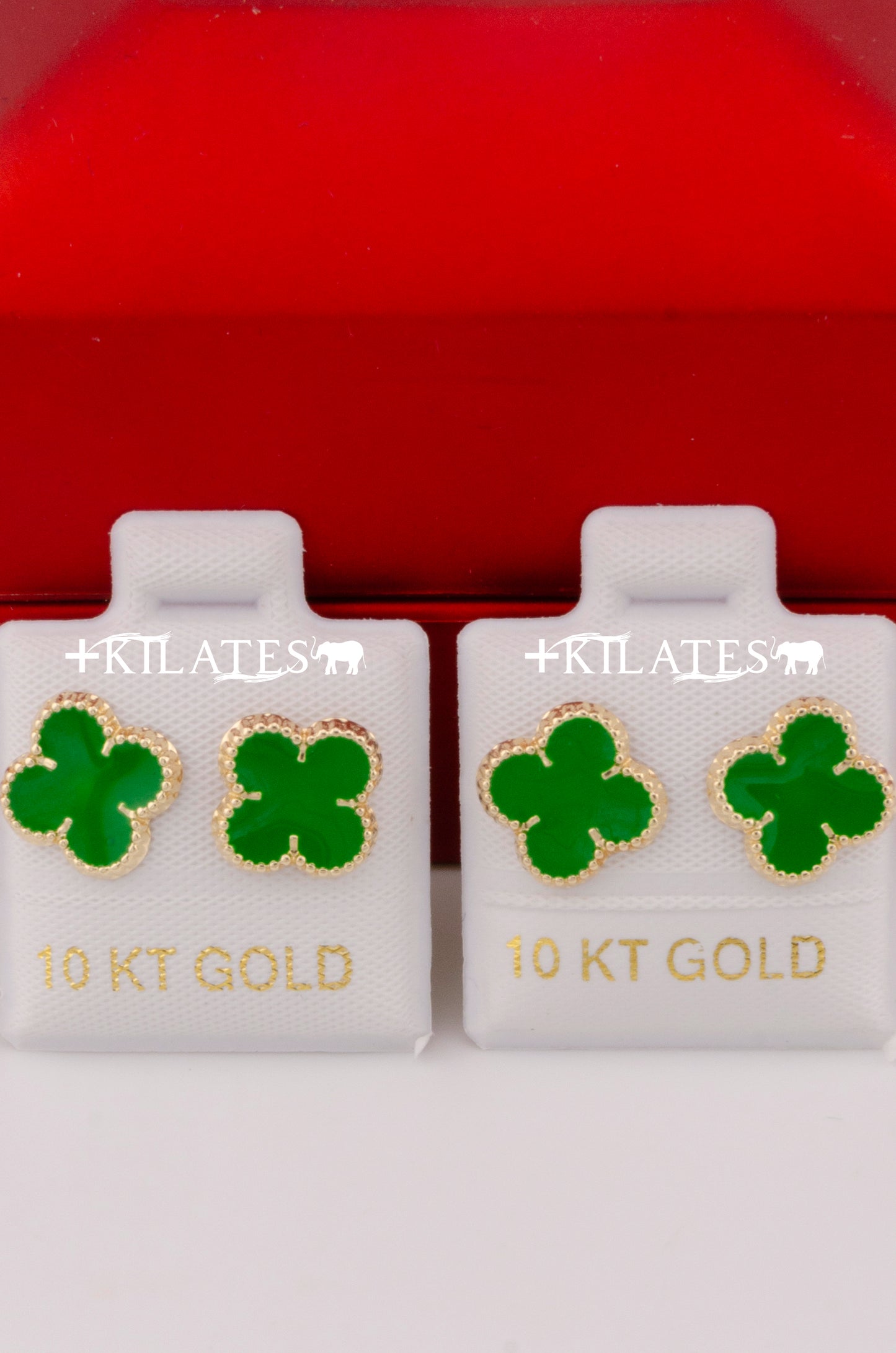 "ARETES PREMIUM DE  TREBOL VAN CLEFF VERDES. ORO 10K #775-3231"