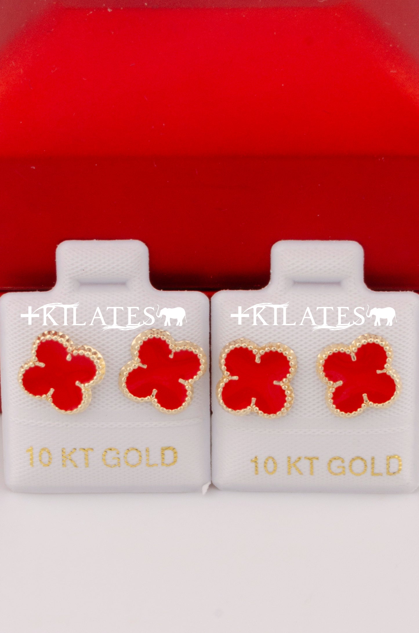 "ARETES PREMIUM DE  TREBOL VAN CLEFF ROJOS. ORO 10K #775-3232"