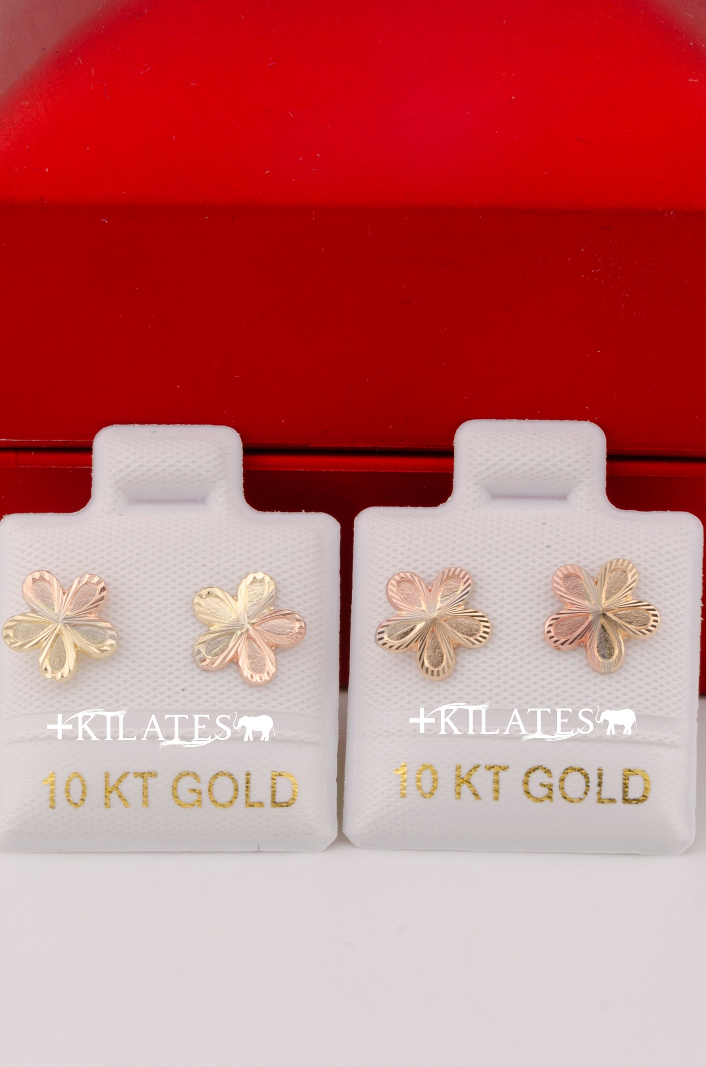 "ARETES PREMIUM DE  FLOR 3 TONOS. ORO 10K #775-3233"