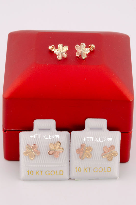 "ARETES PREMIUM DE  FLOR 3 TONOS. ORO 10K #775-3233"