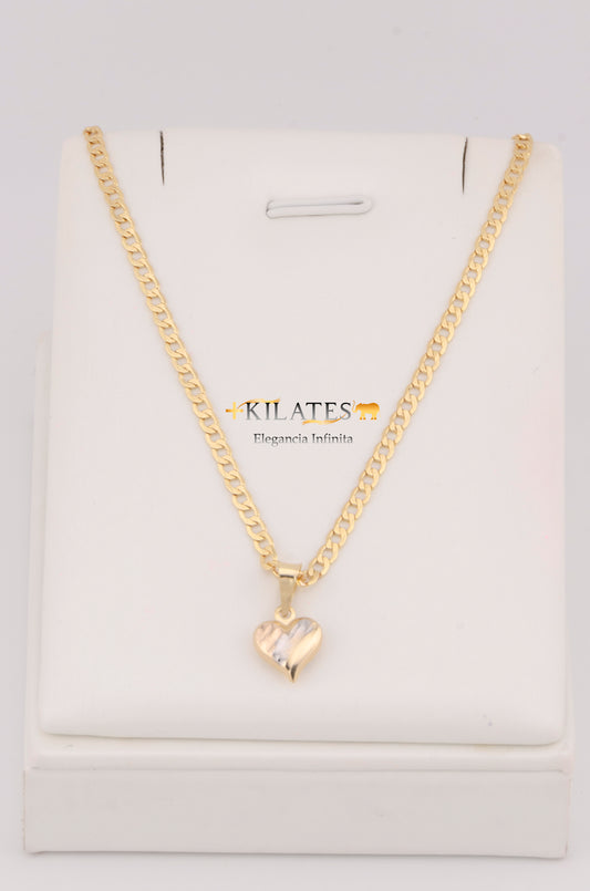 "CADENA DE 50CM PARA ADULTO ESTILO CUABANA CON DIJE CORAZON 3 TONOS . ORO 10K #775-3224"