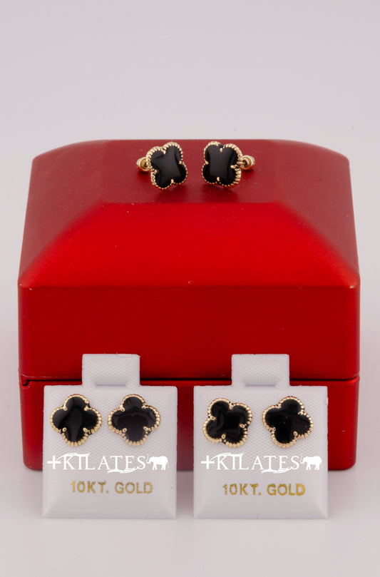 ARETES PREMIUM DE TREBOL VAN CLEFF NEGROS.ORO 10K #775-3245