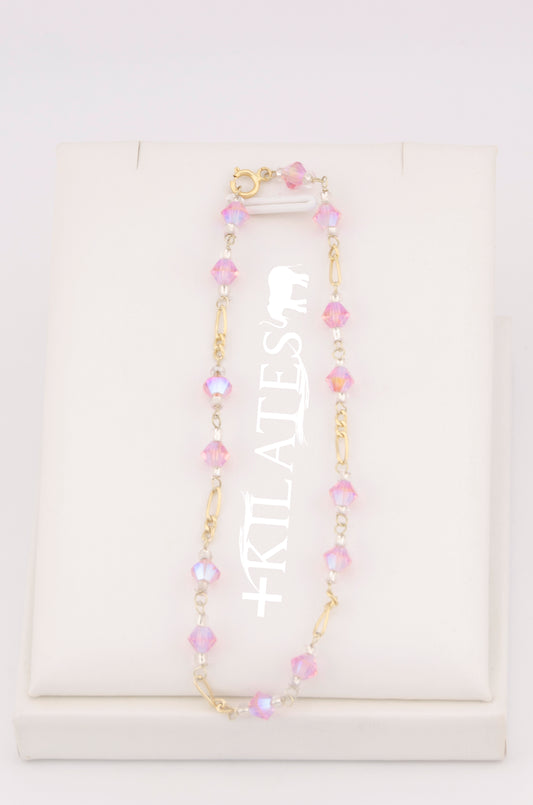 "PULSERA CRISTALES SWAROSKY ROSADOS. ORO 10K #775-3334"