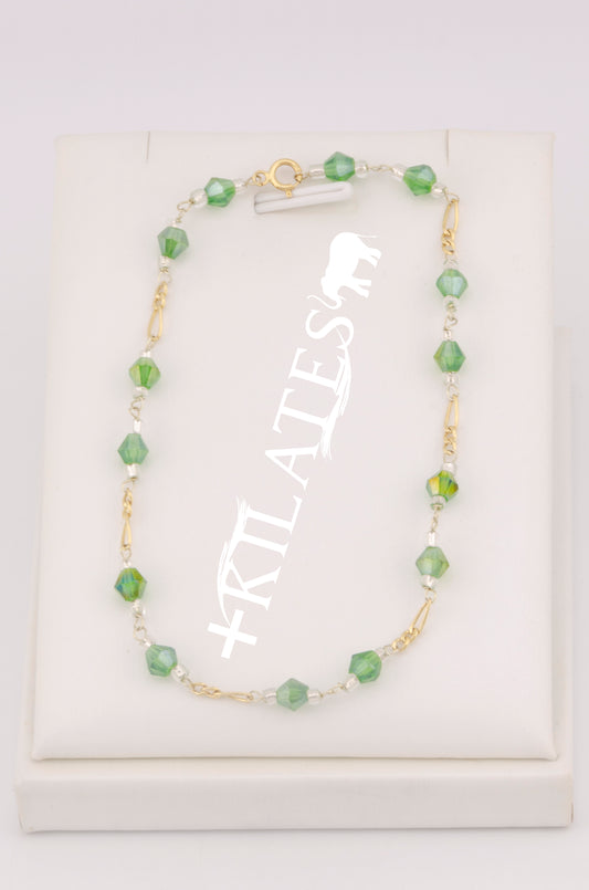 "PULSERA CRISTALES SWAROSKY VERDES. ORO 10K #775-3329"
