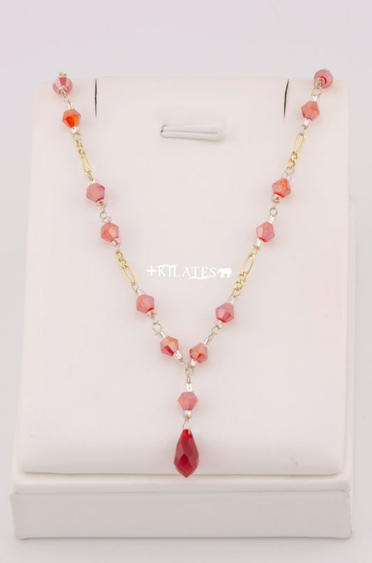 "CADENA DE 45 CM PARA ADULTO CON CRISTALES SWAROSKY ROJOS. ORO 10K #775-3342"