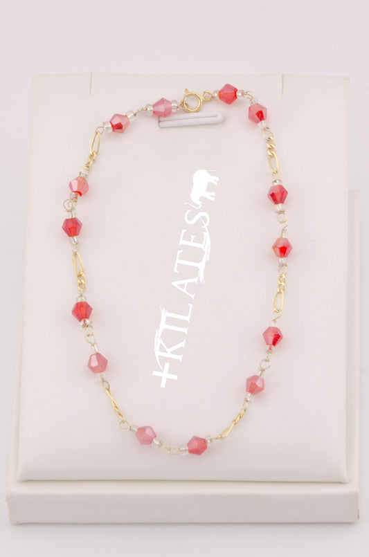 "PULSERA CRISTALES SWAROSKY ROJOS. ORO 10K #775-3336"