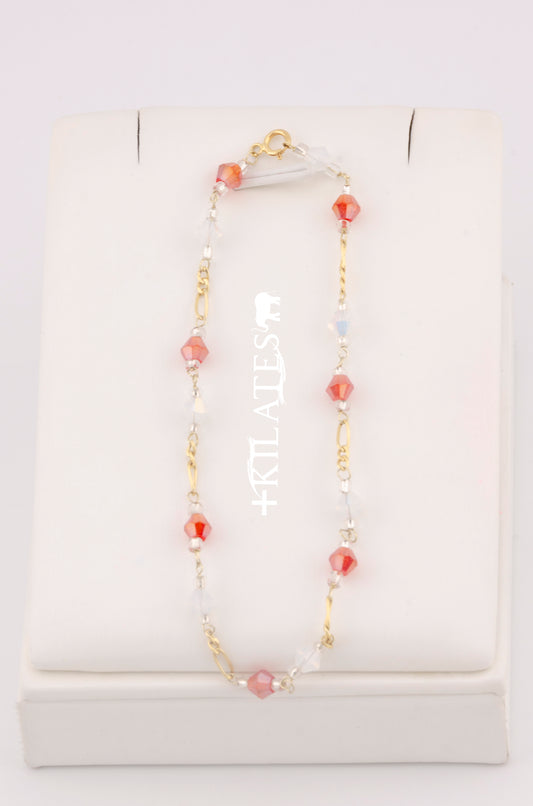 "PULSERA CRISTALES SWAROSKY ROJA Y BALNCA. ORO 10K #775-3332"
