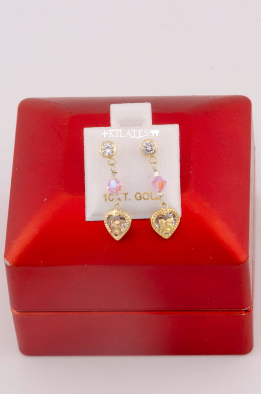 "ARETES  LARGOS DE 15 AÑOS CON CRISTALES SWAROSKY ROSADOS, ORO 10K #775-3346"
