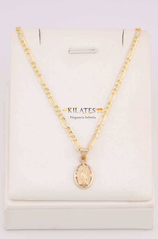 "CADENA DE 40CM PARA NIÑ@ ESTILO 3+1 CON DIJE OVALADO DE LA VIRGEN. ORO 10K #775-3381"