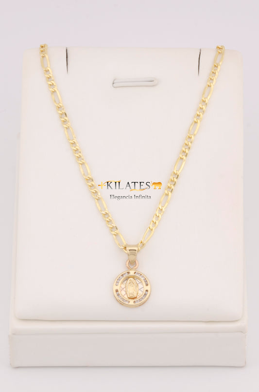 "CADENA DE 40CM PARA NIÑ@ ESTILO 3+1 CON DIJE REDONDO DE LA VIRGEN. ORO 10K #775-3382"