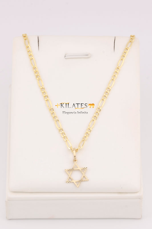 "CADENA DE 40CM PARA NIÑ@ ESTILO 3+1 CON DIJE DE ESTRELLA DE DAVID. ORO 10K #775-3385"