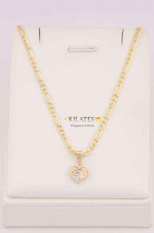 "CADENA DE 40CM PARA NIÑ@ ESTILO 3+1 CON DIJE DE CORAZON 3 TONOS. ORO 10K #775-3387"