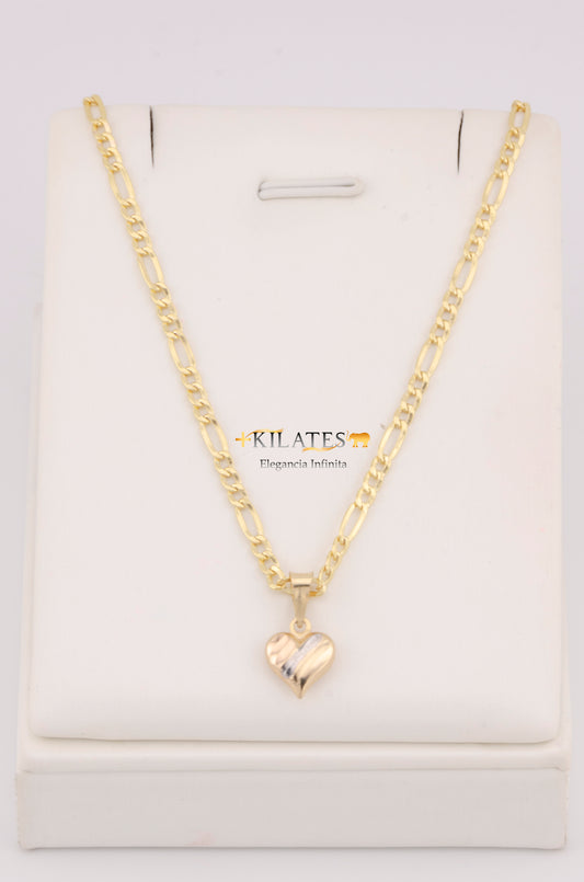 "CADENA DE 40CM PARA NIÑ@ ESTILO 3+1 CON DIJE DE CORAZON 3 TONOS. ORO 10K #775-3389"