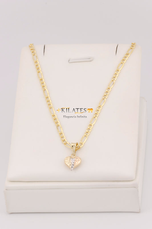 "CADENA DE 50CM PARA ADULTO ESTILO 3+1 CON DIJE DE CORAZON 3 TONOS PEQUEÑO. ORO 10K #775-3397"
