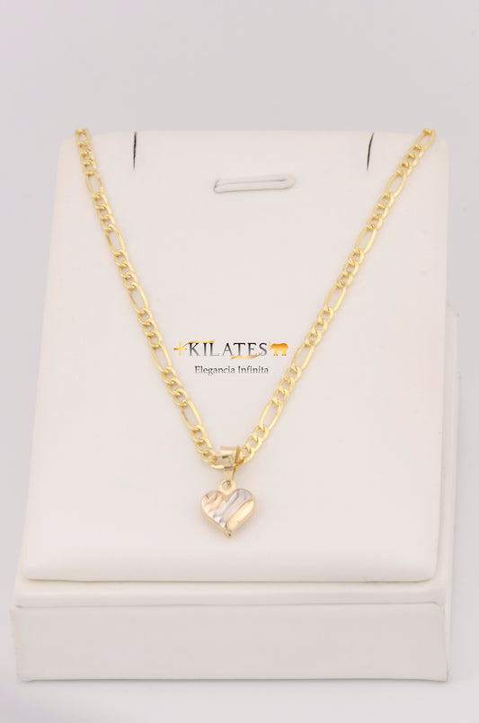 "CADENA DE 50CM PARA ADULTO ESTILO 3+1 CON DIJE DE CORAZON 3 TONOS . ORO 10K #775-3399"