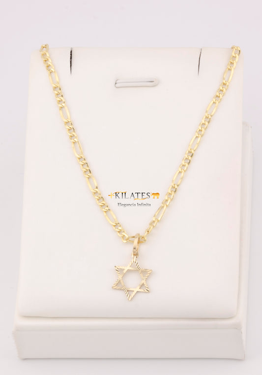 "CADENA DE 50CM PARA ADULTO ESTILO 3+1 CON DIJE DE ESTRELLA DE DAVID. ORO 10K #775-3411"