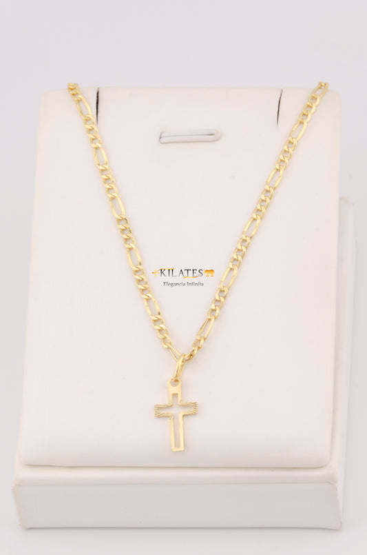 "CADENA DE 50CM PARA ADULTO ESTILO 3+1 CON DIJE DE CRUZ. ORO 10K #775-3416"