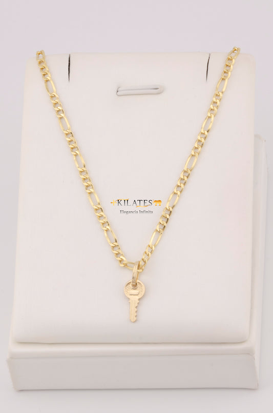 "CADENA DE 50CM PARA ADULTO ESTILO 3+1 CON DIJE DE LLAVE. ORO 10K #775-3418"