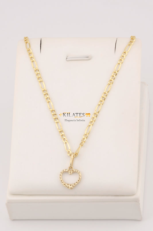 "CADENA DE 50CM PARA ADULTO ESTILO 3+1 CON DIJE DE CORAZON DORADO. ORO 10K #775-3421"