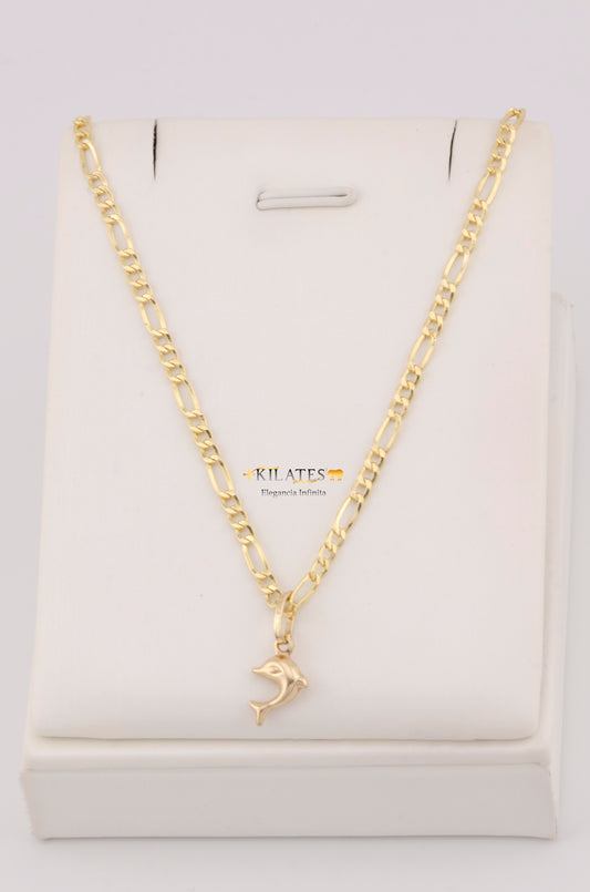 "CADENA DE 50CM PARA ADULTO ESTILO 3+1 CON DIJE DE DELFIN PEQUEÑO. ORO 10K #775-3426"