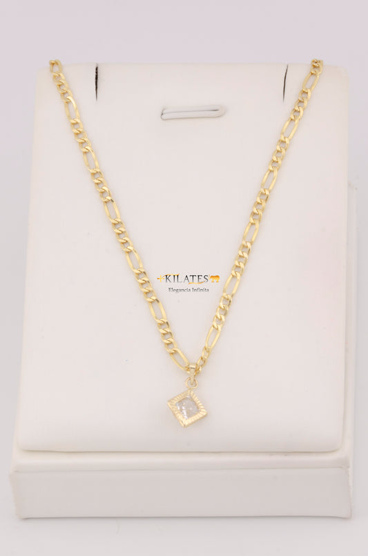 "CADENA DE 50CM PARA ADULTO ESTILO 3+1 CON DIJE CUDARA CON ZIRCONIA BLANCA. ORO 10K #775-3434"
