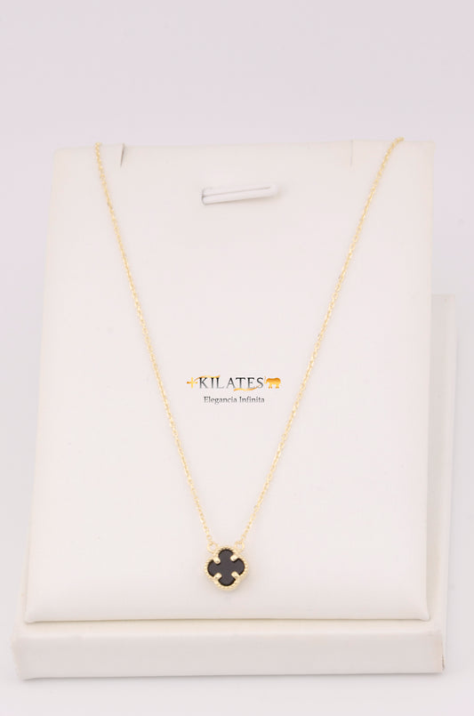 "GARGANTILLA ESTILO TREBOL NEGRO AJUSTABLE DE 42.5CM-46CM PARA ADULTO. ORO 10K #775-3461"