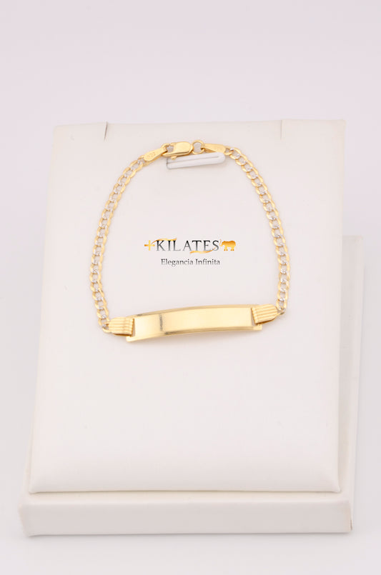 "PULSERA PARA NIÑ0 DE 15.5CM ESTILO CUBANA DIAMANTADA CON PLACA. ORO 10K #775-3450"